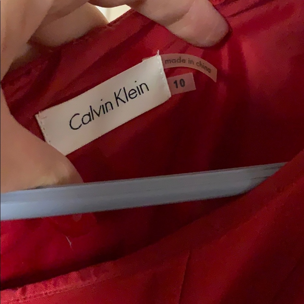 Red Calvin Klein Midi/trim fit & Flare Dress - Picture 7 of 13